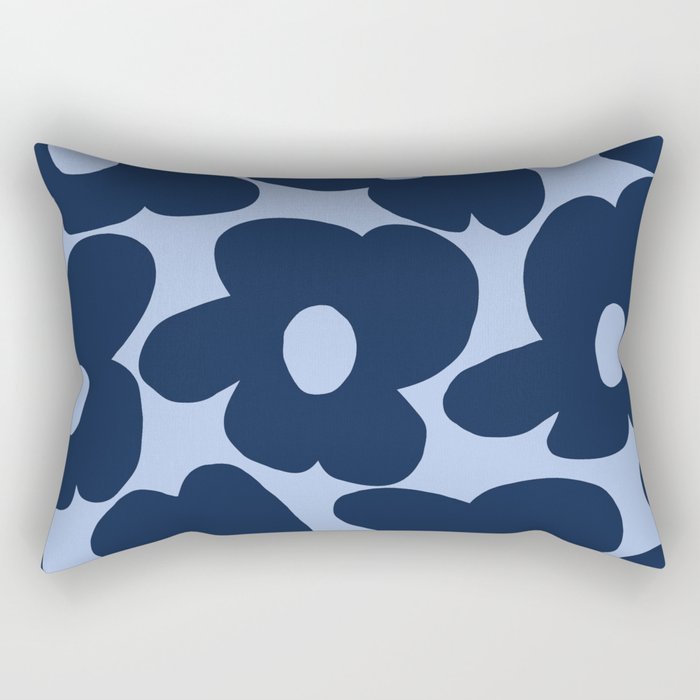 Large Dark Blue Retro Flowers Baby Blue Background #decor #society6 #buyart Rectangular Pillow