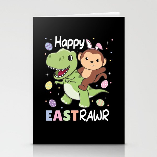 Monkey With T-rex Easter Estrawr Easter Pun Stationery Cards