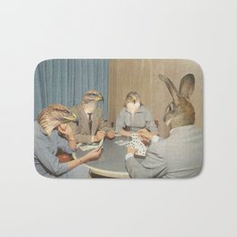 Too Late Mr. Hudson - Birds of prey playing poker with a rabbit in a casino Bath Mat