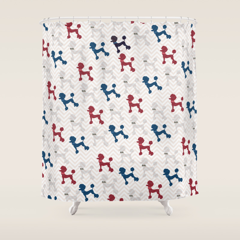 Modern Red Navy Blue Gray Poodle Pastel Brown Chevron Shower Curtain By Pink Water Society6