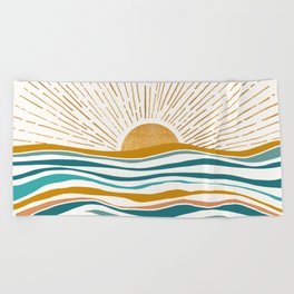 The Sun and The Sea - Gold and Teal Beach Towel