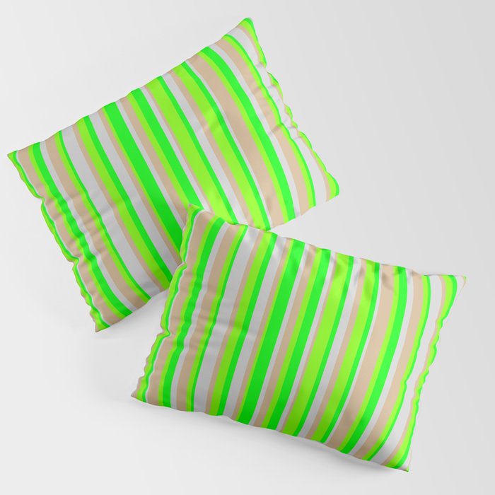 Tan, Chartreuse, Lime & Light Grey Colored Striped/Lined Pattern Pillow Sham