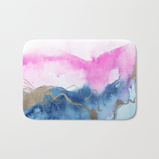 Abstract Watercolor Pink Blue Bath Mat