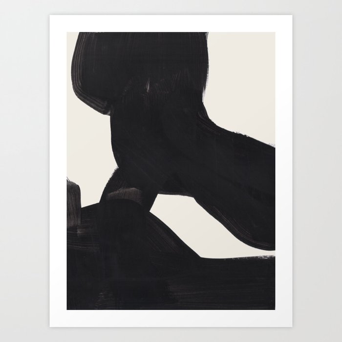 Mid Century Modern Minimalist Abstract Art Brush Strokes Black