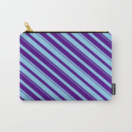 [ Thumbnail: Sky Blue & Indigo Colored Striped Pattern Carry-All Pouch ]
