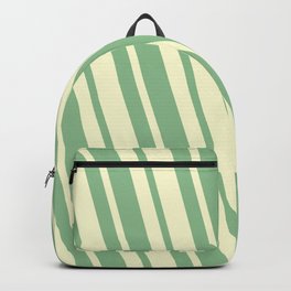 [ Thumbnail: Dark Sea Green and Light Yellow Colored Striped/Lined Pattern Backpack ]