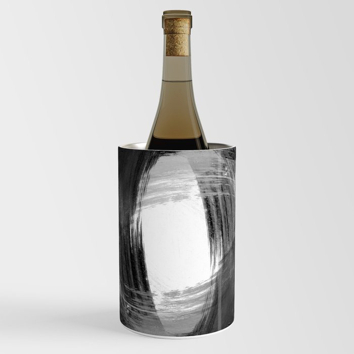 Black and Grey Modern Abstract Brushstroke Painting Vortex Wine Chiller