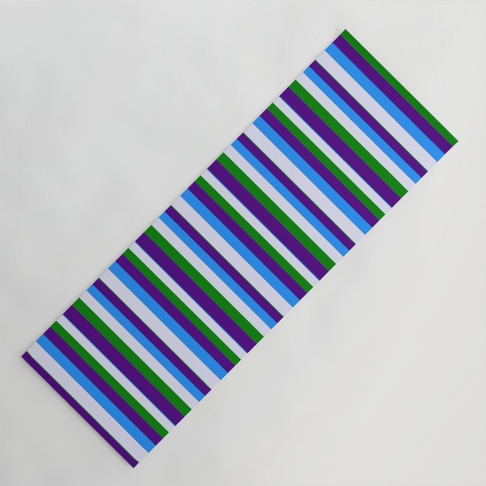 Blue, Lavender, Green, and Indigo Colored Pattern of Stripes Yoga Mat