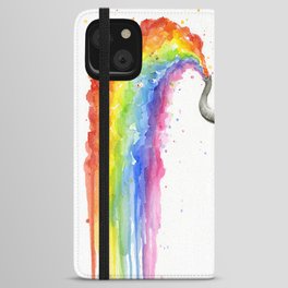 Baby Elephant Spraying Rainbow iPhone Wallet Case