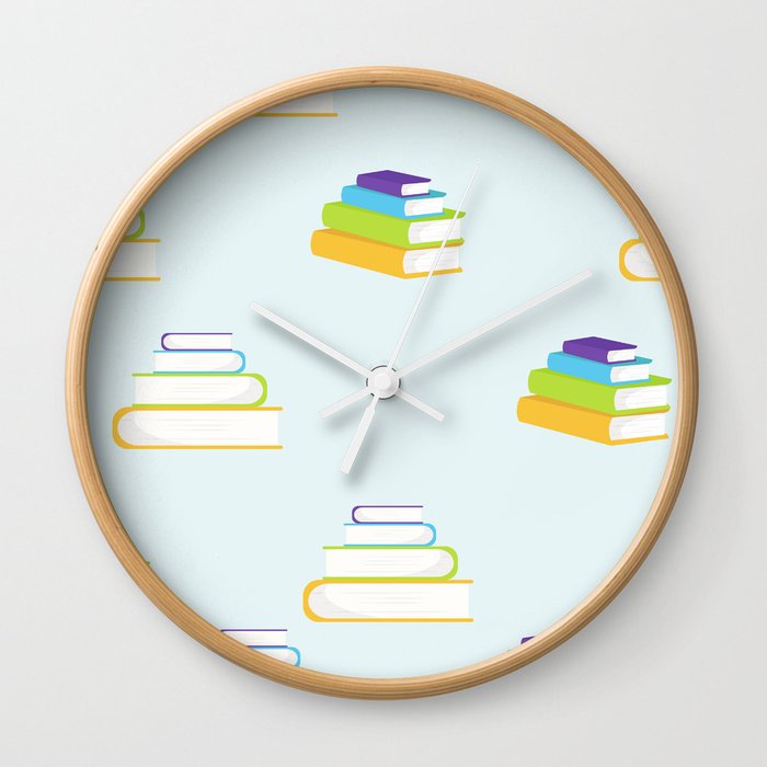Books Vector Flat Style Pattern Wall Clock