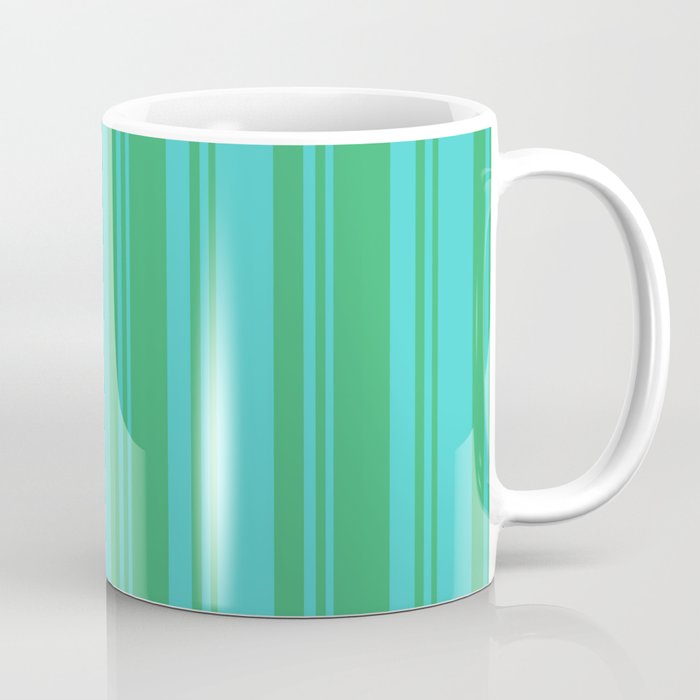 Turquoise and Sea Green Colored Lined Pattern Coffee Mug