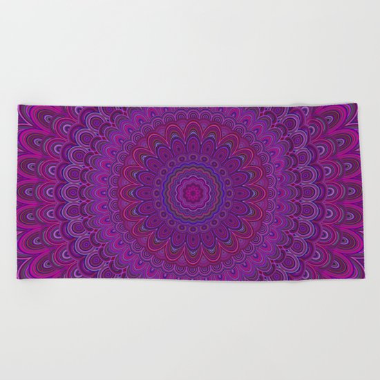 Purple flower mandala Beach Towel