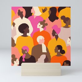 Female diverse faces pink Mini Art Print