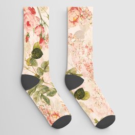 Blush Vintage Redouté Roses Garden Pattern Socks