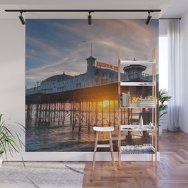 Great Britain Photography - Sunset Over Brighton Palace Pier Amusement Park Wall Mural