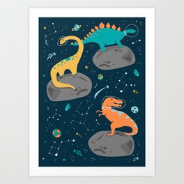 Dinosaurs Floating on an Asteroid Art Print