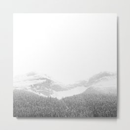 Snowy Mountains | Jasper Alberta | Landscape Photography | Black and White  Metal Print