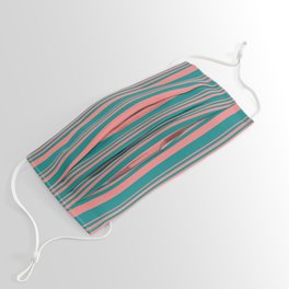 [ Thumbnail: Light Coral and Teal Colored Lined Pattern Face Mask ]