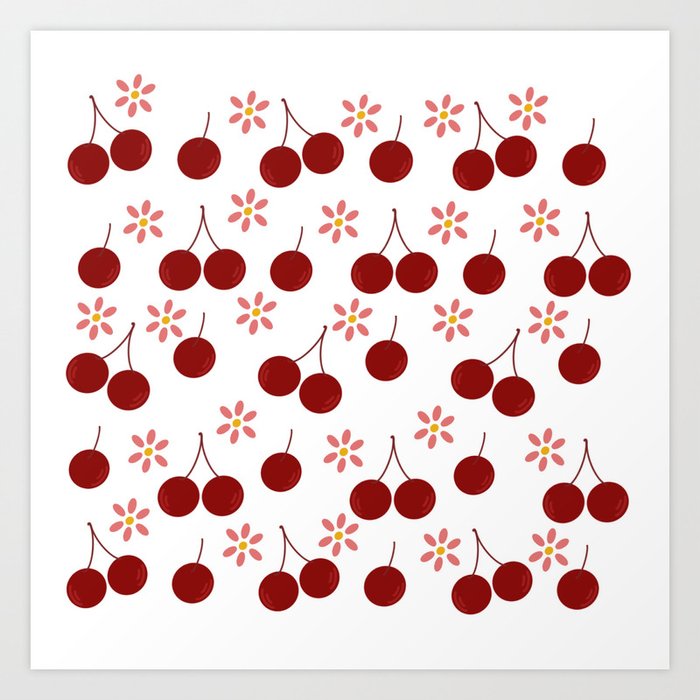 Cherry Flower Pattern Art Print