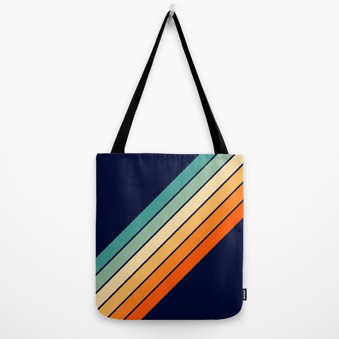 Rainbow striped nylon tote bag with an umbrella - 1970s vintage accessory