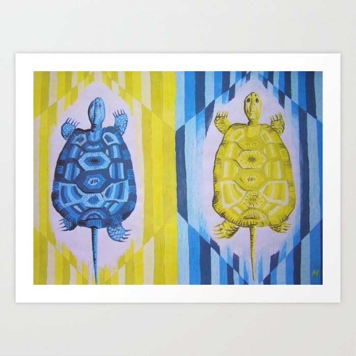 Turtles Blue And Yellow For Kids Original Painting Art Print