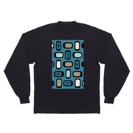 Midcentury MCM Rounded Rectangles Dark Blue Gold Long Sleeve T-shirt