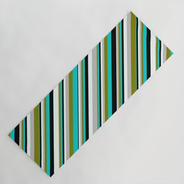 [ Thumbnail: Colorful Grey, Green, Dark Turquoise, Black, and Mint Cream Colored Lined/Striped Pattern Yoga Mat ]