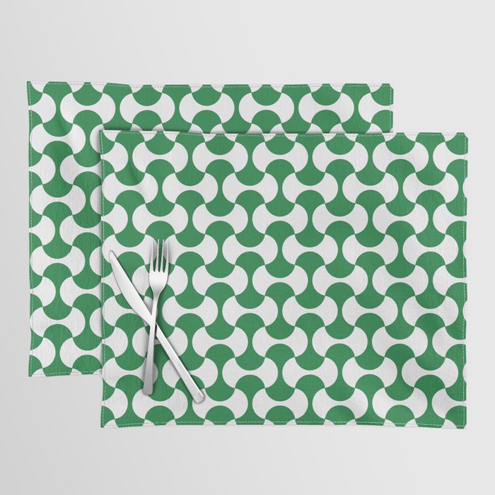 Green and white mid century mcm geometric modernism Placemat