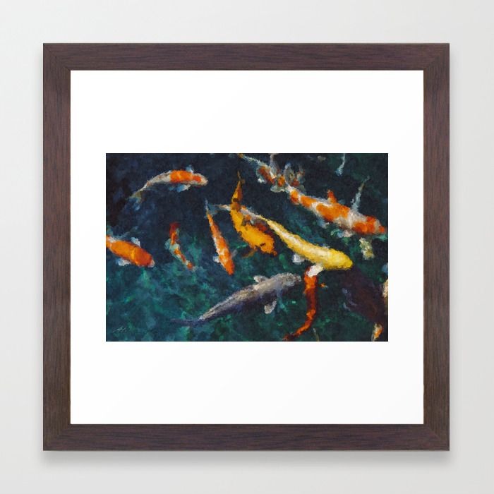 Koi Fish Pond Styled Painting Wall Art Poster Big Wall Art Fish