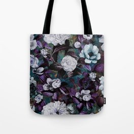 Stylish white dark purple flowers garden, flowers repeat pattern, botanical pattern,floral illustrat Tote Bag