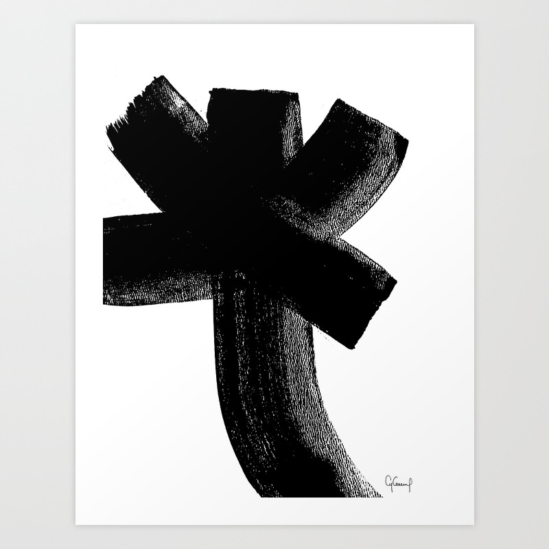 Black White Abstract Flower Painting Art Print By Cyracancel
