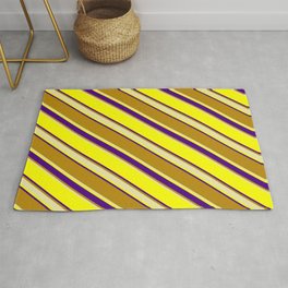 [ Thumbnail: Yellow, Indigo, Dark Goldenrod, and Pale Goldenrod Colored Stripes/Lines Pattern Rug ]
