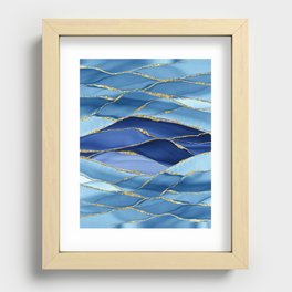 Dark Mystic Blue Marble Mermaid Ocean Waves Recessed Framed Print