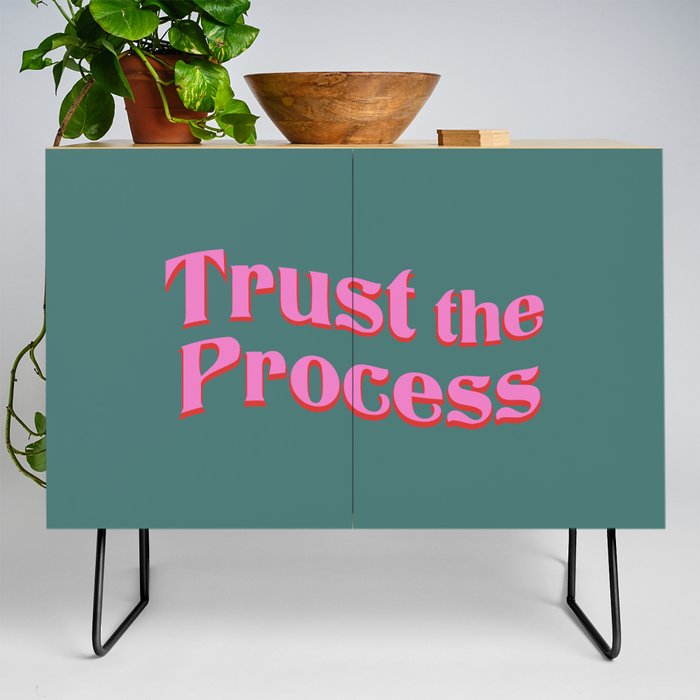 Trust the Process Teal Pink Minimal Credenza