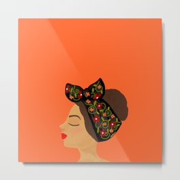 Woman with headband  Metal Print | Redlips, Latino, Orange, Feminist, Mexican, Woman, Sunkissed, Latina, Girly, Brunette 