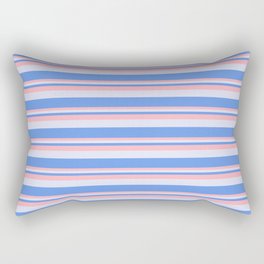 [ Thumbnail: Cornflower Blue, Light Pink & Lavender Colored Stripes Pattern Rectangular Pillow ]