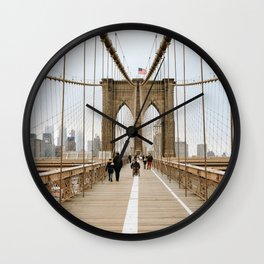 Brooklyn Bridge in New York City, USA | View on downtown from the bridge | Travel photography print | New York people walking | Tipical NY building architecture photo Art Print Wall Clock