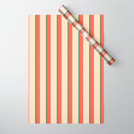 [ Thumbnail: Bisque, Sea Green & Red Colored Lined/Striped Pattern Wrapping Paper ]