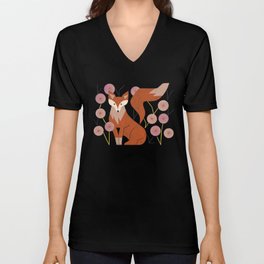 Shy Fox and Wildflowers V Neck T Shirt
