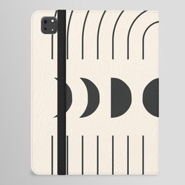 Geometric Lines and Shapes 9 in Black and Beige (Rainbow and Moon Phases Abstract) iPad Folio Case