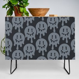 Melted Smiley Faces Trippy Seamless Pattern - Grey Credenza