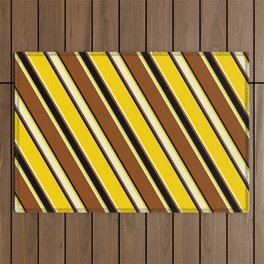 [ Thumbnail: Yellow, Light Yellow, Brown & Black Colored Stripes Pattern Outdoor Rug ]
