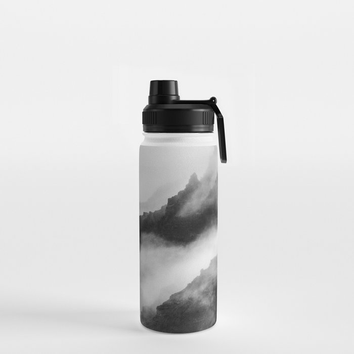 Foggy Mountains Black and White Water Bottle