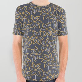 Field of Flowers | Blue Yellow | Pattern All Over Graphic Tee