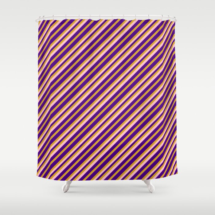 Indigo, Goldenrod & Pink Colored Pattern of Stripes Shower Curtain