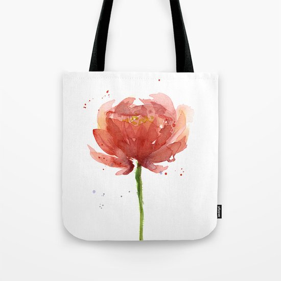 Red Flower Watercolor Floral Painting Tote Bag