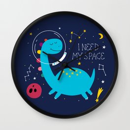Cute dinosaur in space. Dinosaur astronaut. Wall Clock