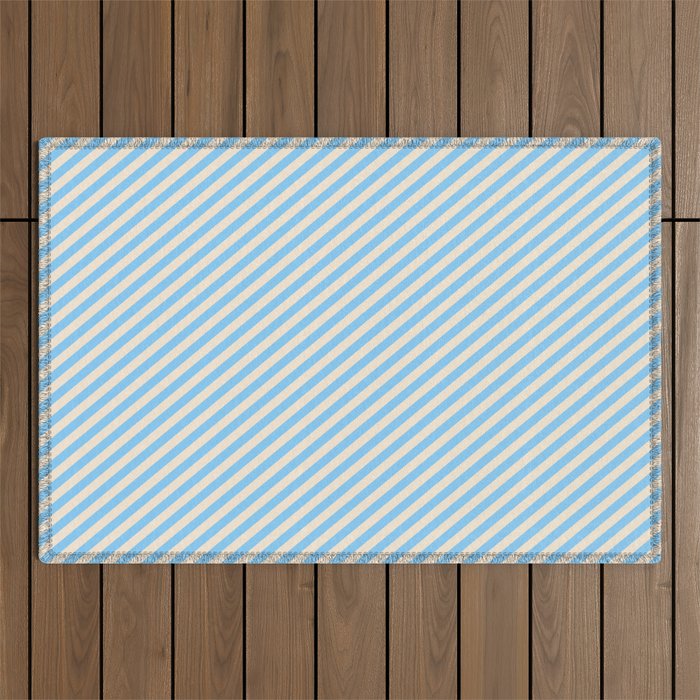 Beige and Light Sky Blue Colored Stripes/Lines Pattern Outdoor Rug