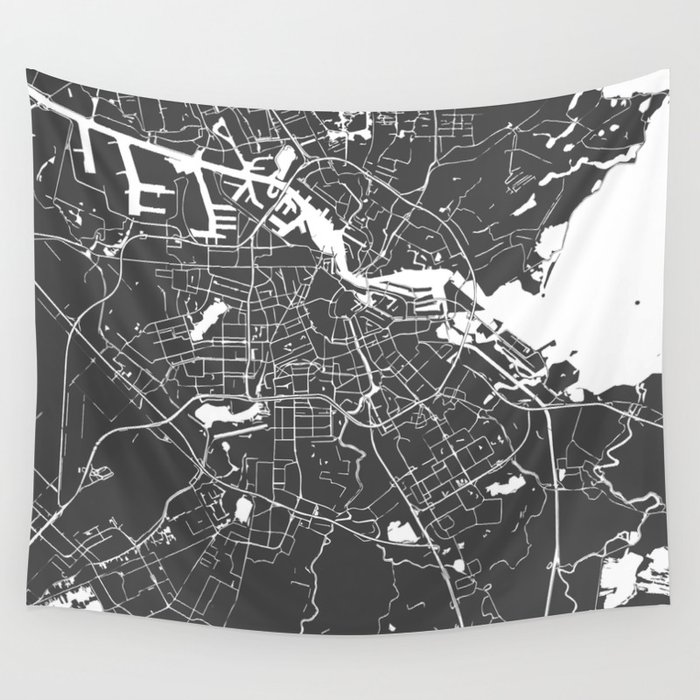 Amsterdam Gray on White Street Map Wall Tapestry