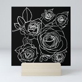 Feminine and Romantic Rose Pattern Line Work Illustration on Black Mini Art Print